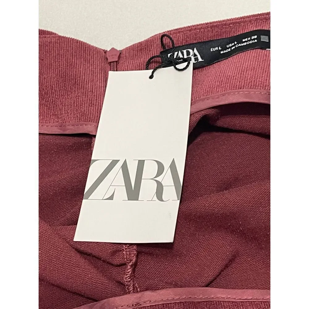 Zara Draped Corduroy Ruched Mini Skirt Dusty Burgundy Red Women’s Size Large - Picture 6 of 9